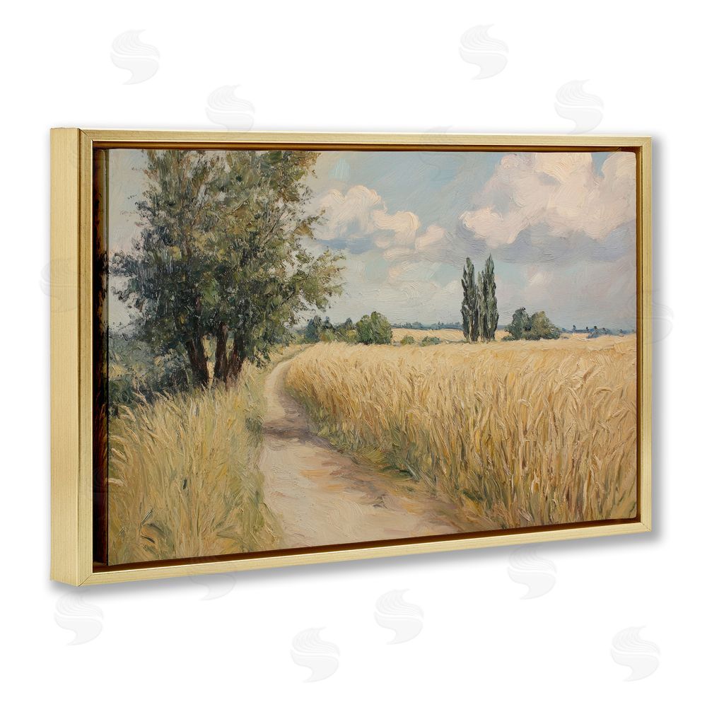 Petal Prints Design Quiet Path Through Wheat Gold Floating Framed Canvas Wall Art