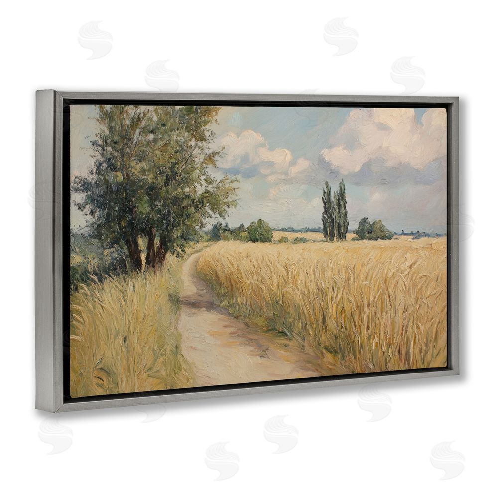 Petal Prints Design Quiet Path Through Wheat Gray Floating Framed Canvas Wall Art