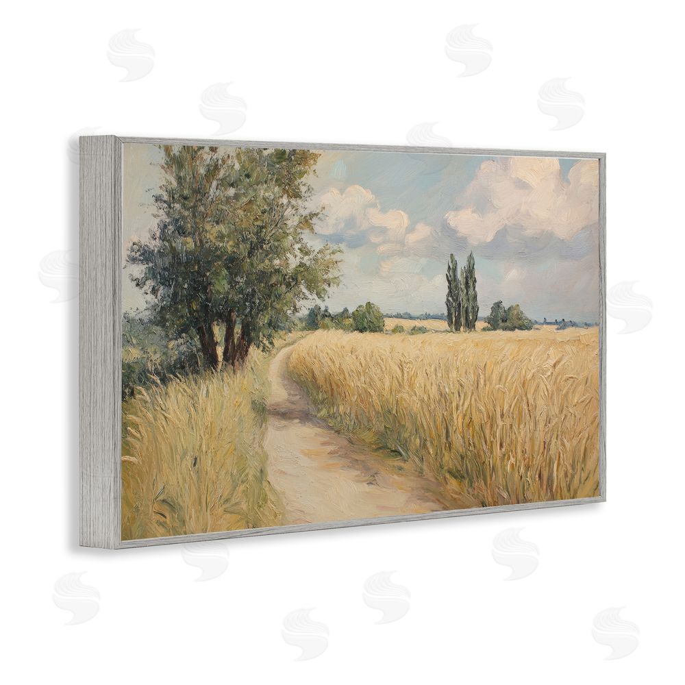Petal Prints Design Quiet Path Through Wheat Gray Framed Giclee Wall Art