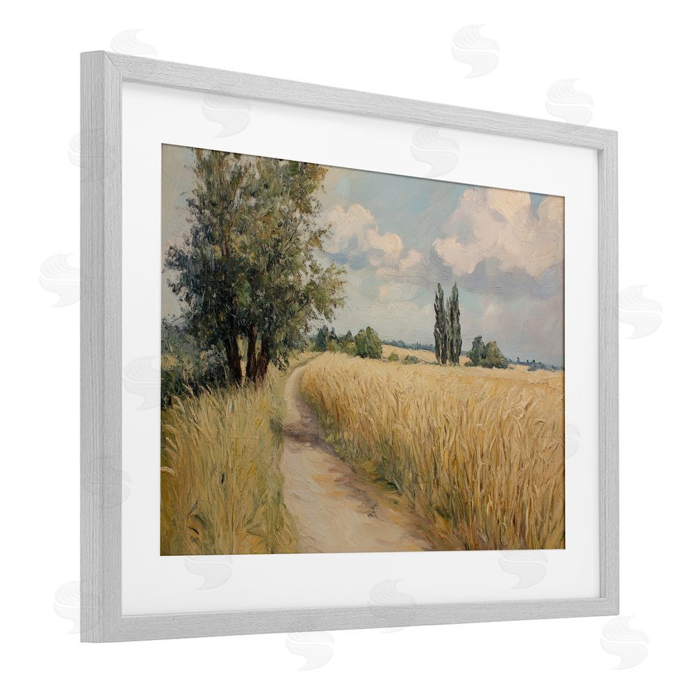 Petal Prints Design Quiet Path Through Wheat Gray Framed Print Under Glass Wall Art
