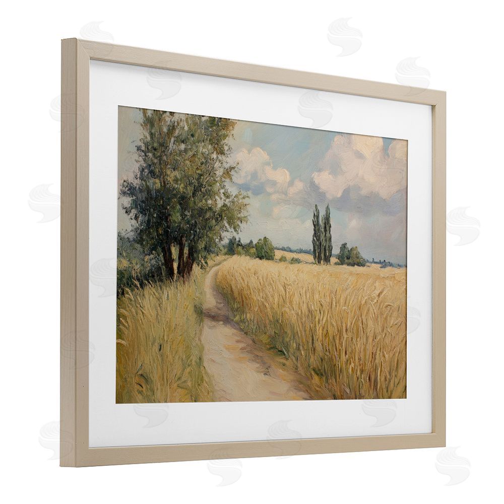 Petal Prints Design Quiet Path Through Wheat Brown Framed Print Under Glass Wall Art