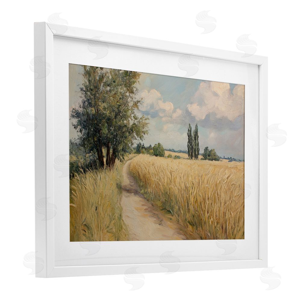 Petal Prints Design Quiet Path Through Wheat White Framed Print Under Glass Wall Art
