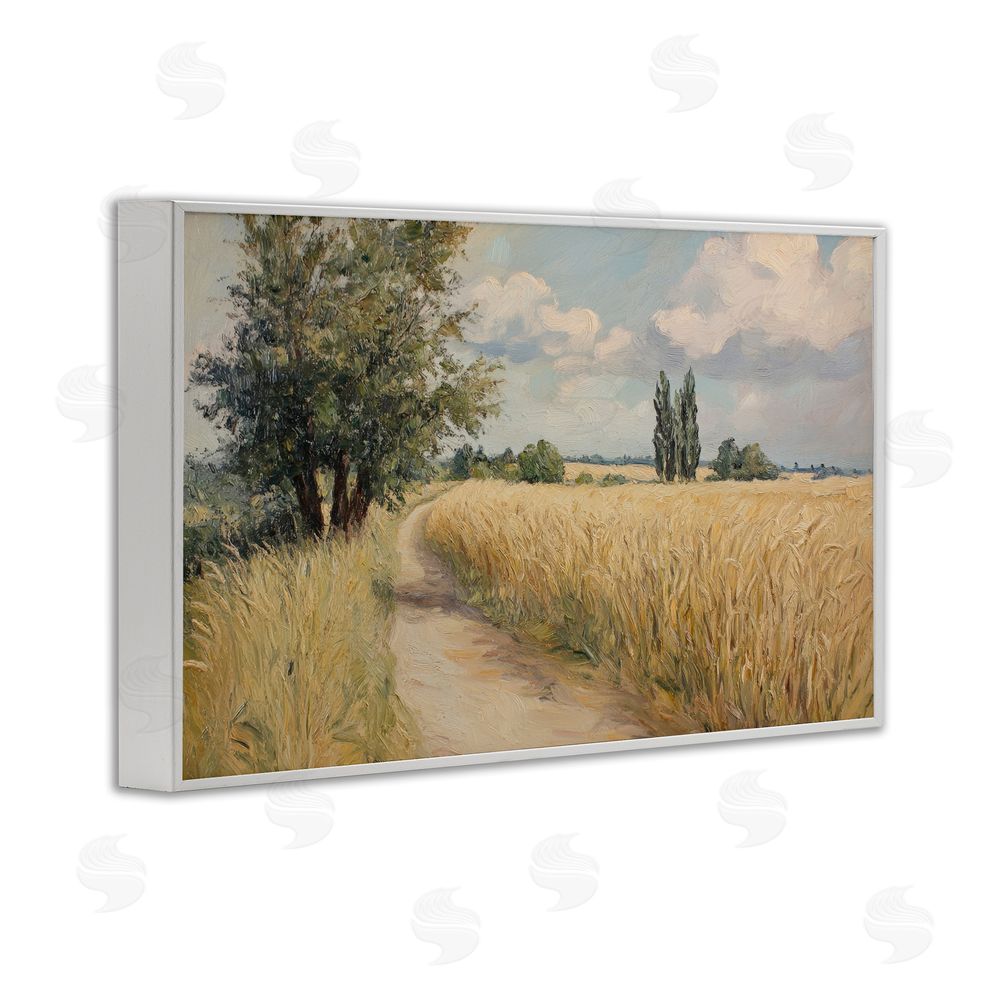 Petal Prints Design Quiet Path Through Wheat White Framed Giclee Wall Art
