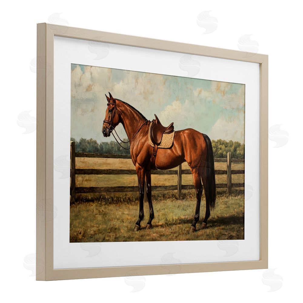 Petal Prints Design Chocolate Stag Saddled in Pasture Brown Framed Print Under Glass Wall Art