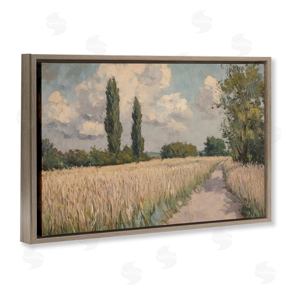 Petal Prints Design Summer Path Between Poplars Brown Floating Framed Canvas Wall Art Print