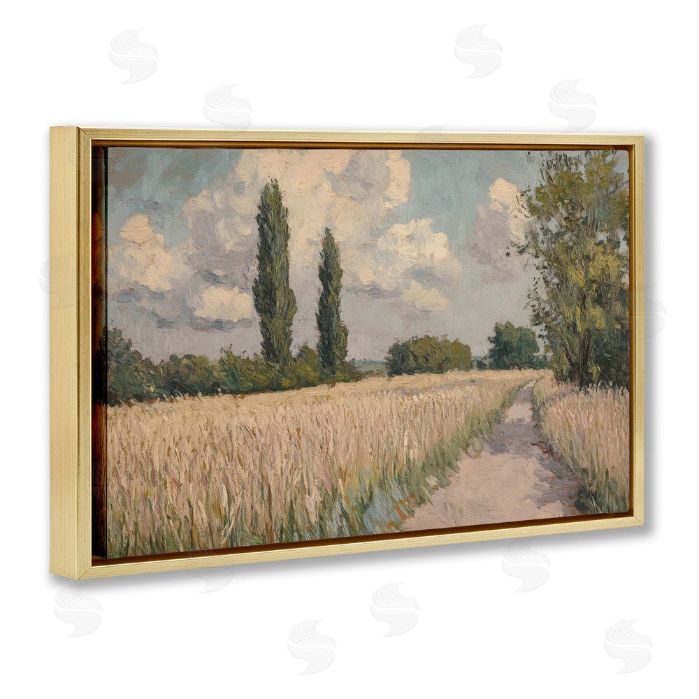 Petal Prints Design Summer Path Between Poplars Gold Floating Framed Canvas Wall Art Print