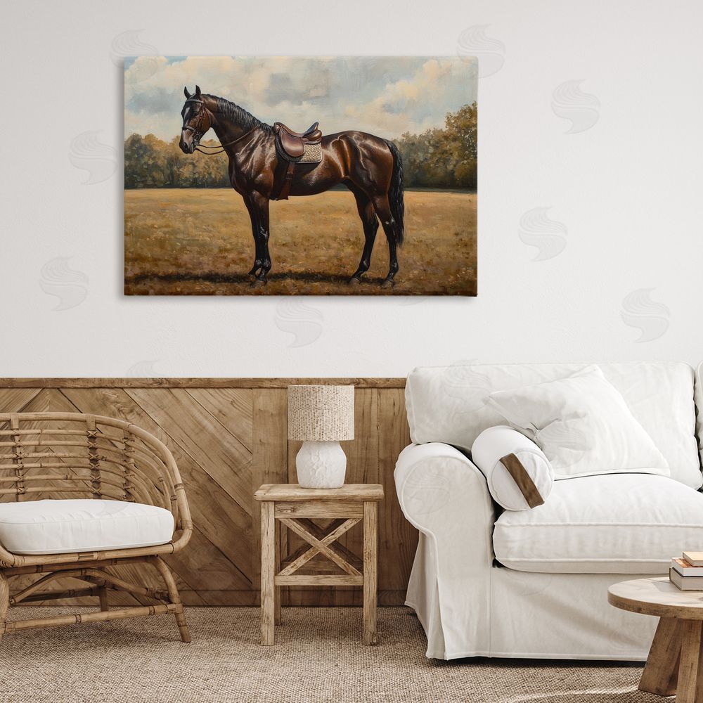 Petal Prints Design Dark Brown Pony Portrait Stretched Canvas Wall Art in Room