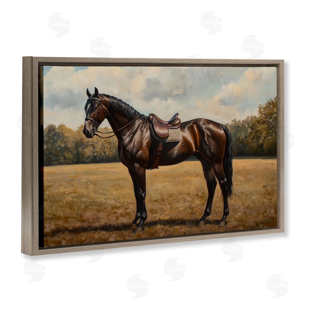 Petal Prints Design Dark Brown Pony Portrait Brown Floating Frame Canvas Wall Art Print