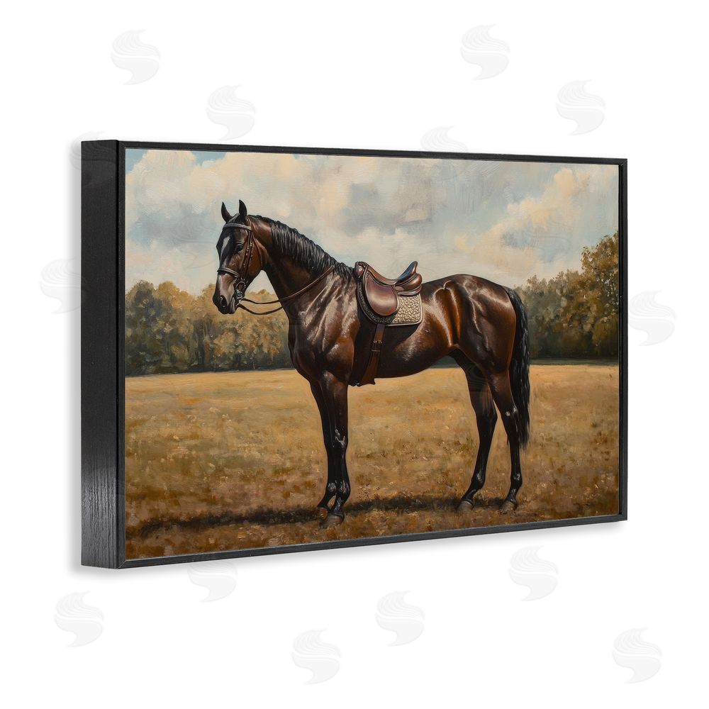 Petal Prints Design Dark Brown Pony Portrait Black Framed Giclee Wall Art Print