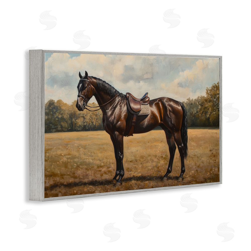 Petal Prints Design Dark Brown Pony Portrait Gray Framed Giclee Wall Art Print