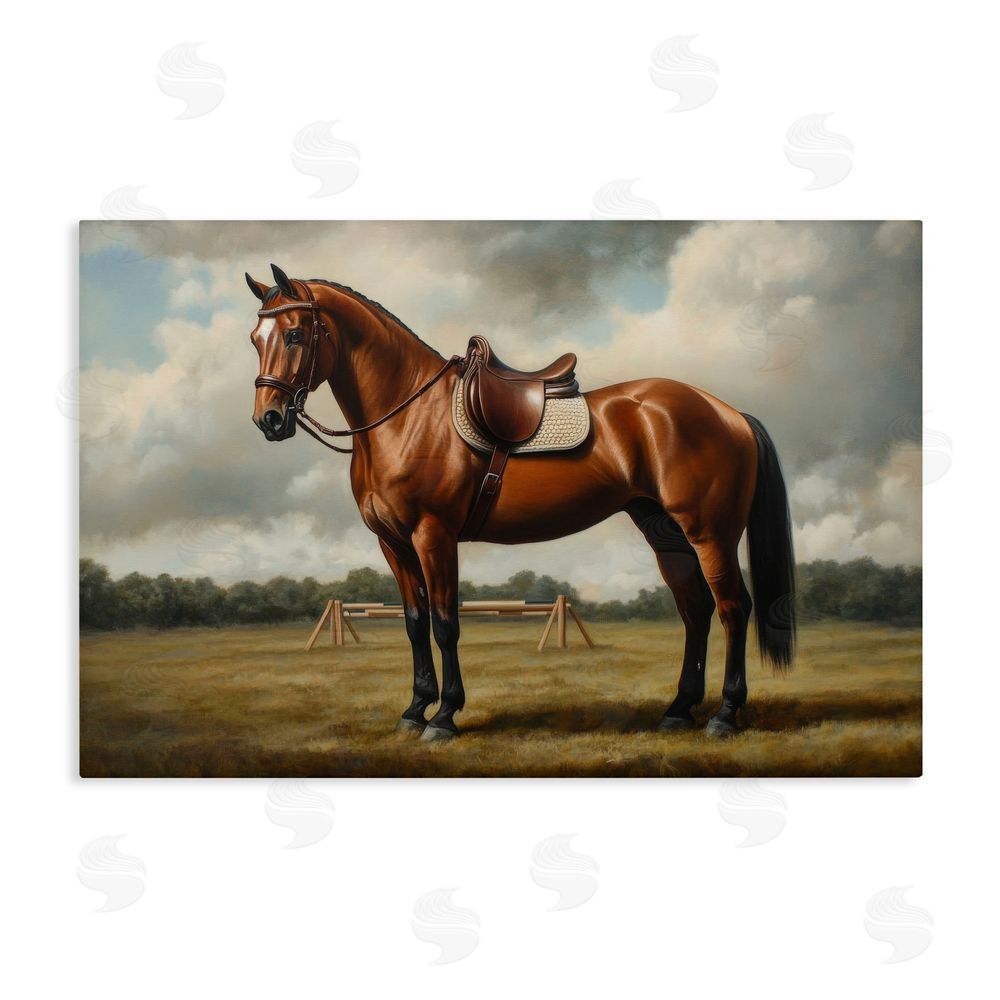 Petal Prints Design Red Mare in Pastoral Landscape Stretched Canvas Wall Art