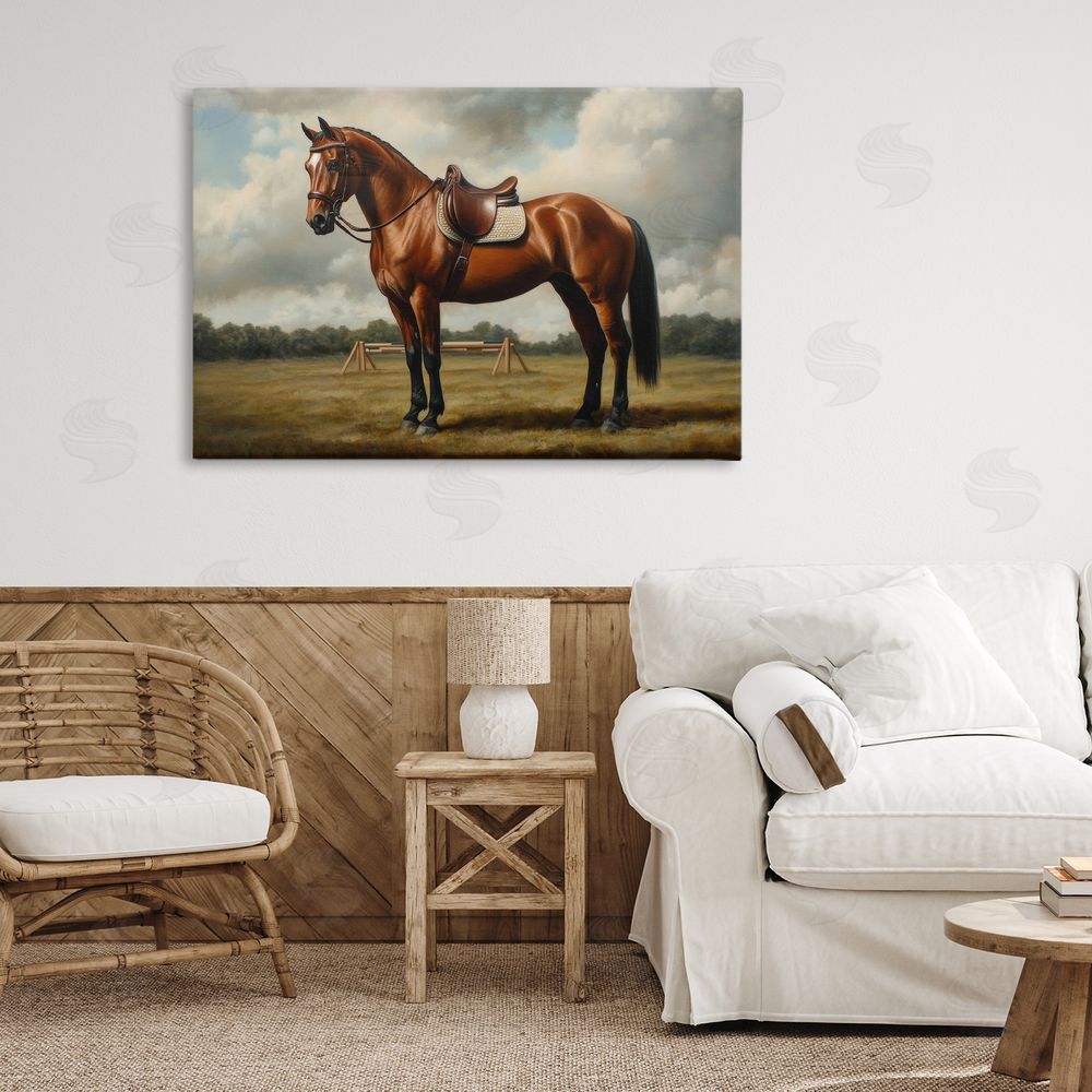 Petal Prints Design Red Mare in Pastoral Landscape Stretched Canvas Wall Art in Room