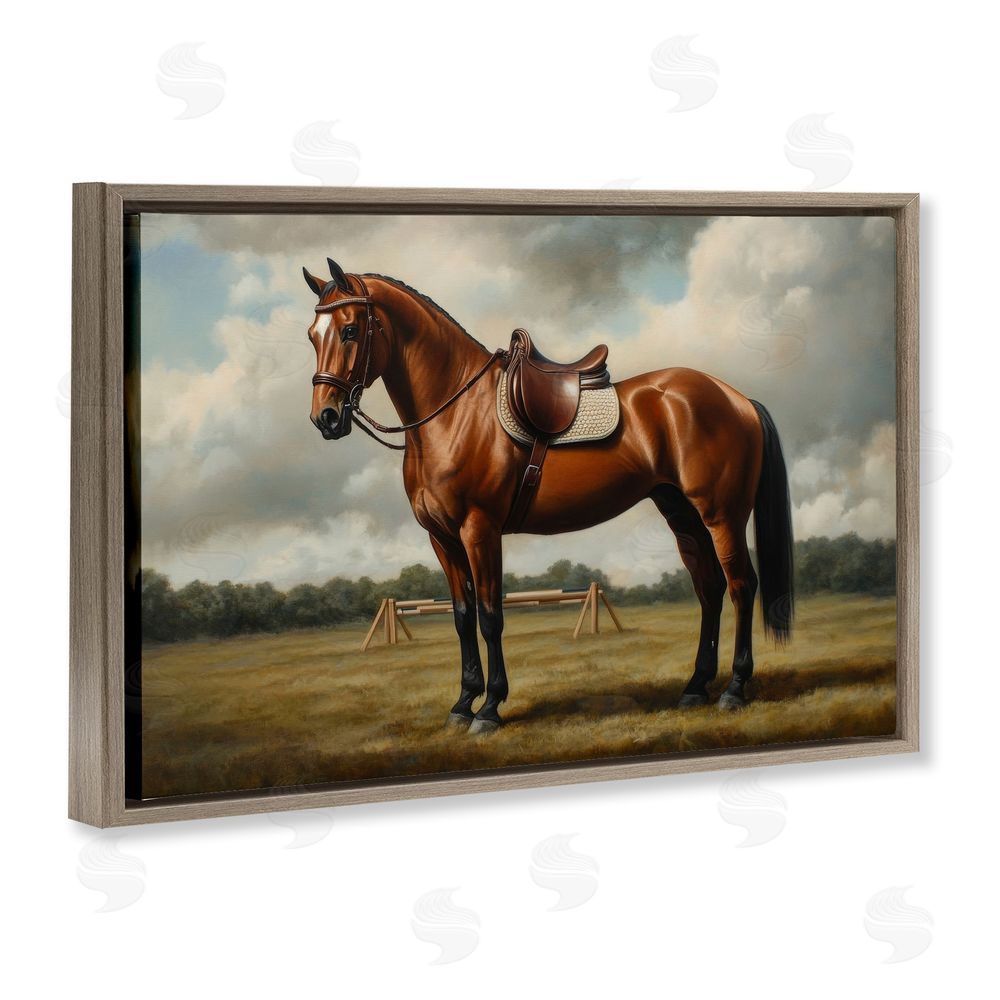 Petal Prints Design Red Mare in Pastoral Landscape Brown Floating Framed Canvas Wall Art