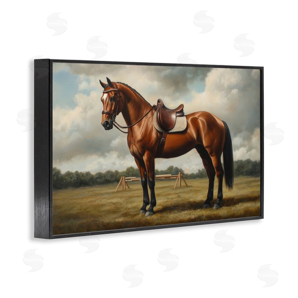 Petal Prints Design Red Mare in Pastoral Landscape Black Framed Giclee Wall Art