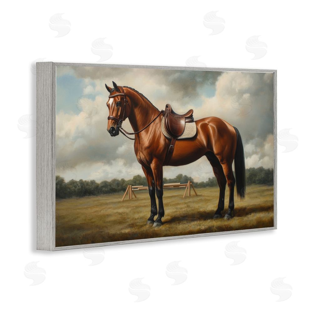 Petal Prints Design Red Mare in Pastoral Landscape Gray Framed Giclee Wall Art
