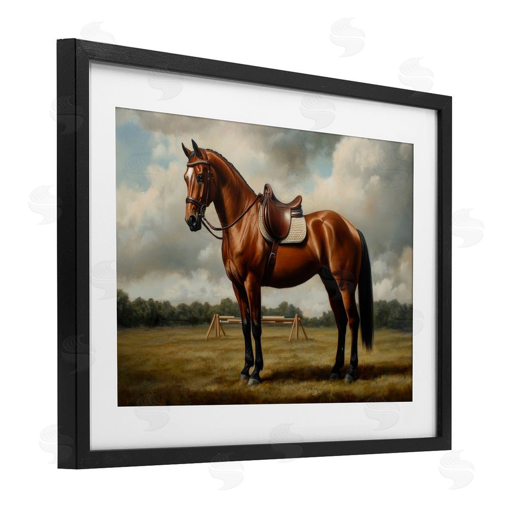 Petal Prints Design Red Mare in Pastoral Landscape Black Framed Print Under Glass Wall Art