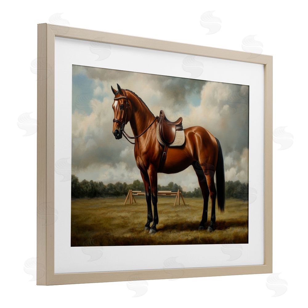Petal Prints Design Red Mare in Pastoral Landscape Brown Framed Print Under Glass Wall Art