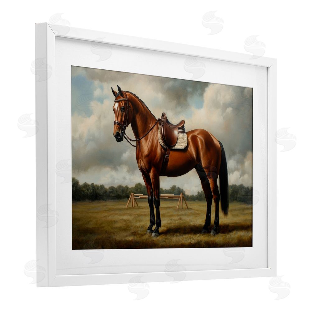 Petal Prints Design Red Mare in Pastoral Landscape White Framed Print Under Glass Wall Art