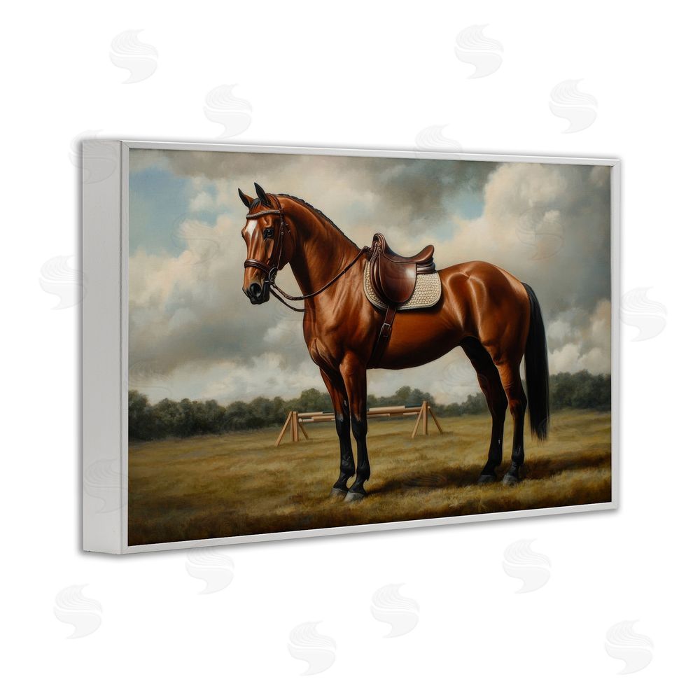 Petal Prints Design Red Mare in Pastoral Landscape White Framed Giclee Wall Art