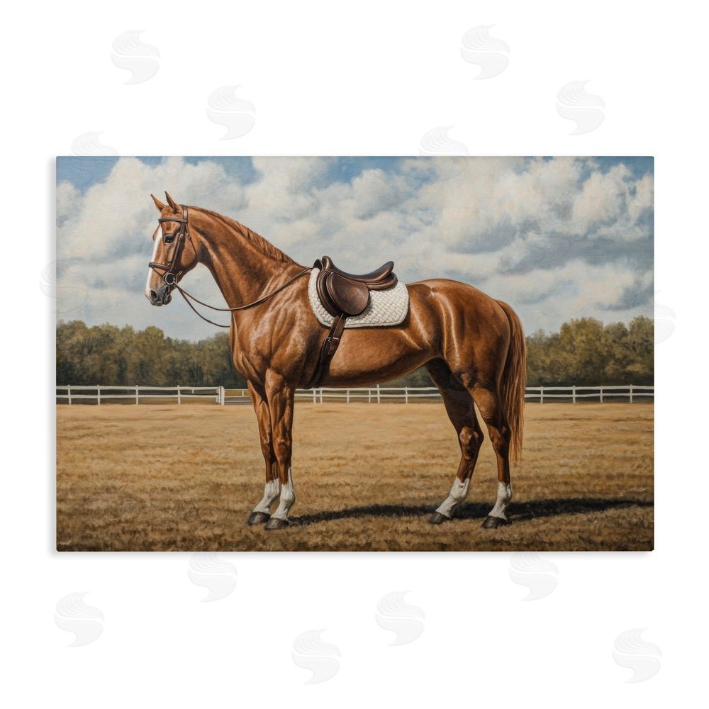 Petal Prints Design Saddled Up Chestnut Horse Stretched Canvas Wall Art