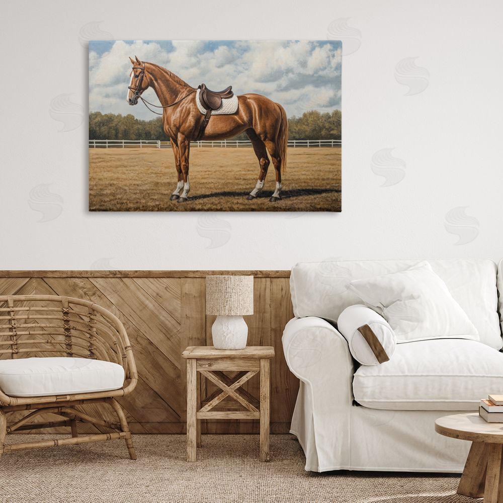 Petal Prints Design Saddled Up Chestnut Horse Stretched Canvas Wall Art in Room