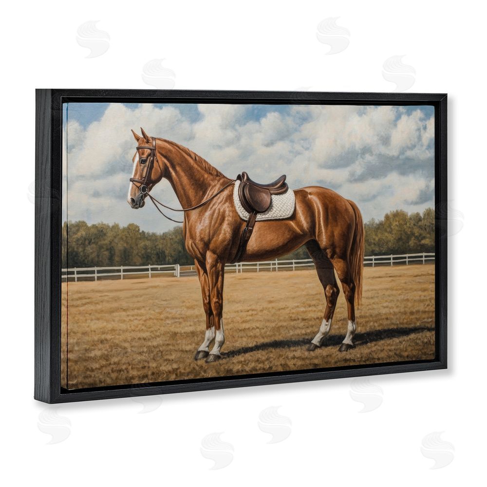 Petal Prints Design Saddled Up Chestnut Horse Black Floating Framed Canvas Wall Art