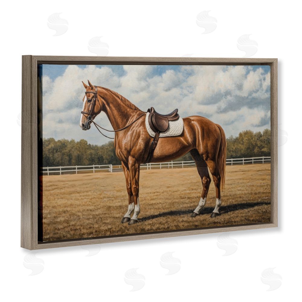 Petal Prints Design Saddled Up Chestnut Horse Brown Floating Framed Canvas Wall Art