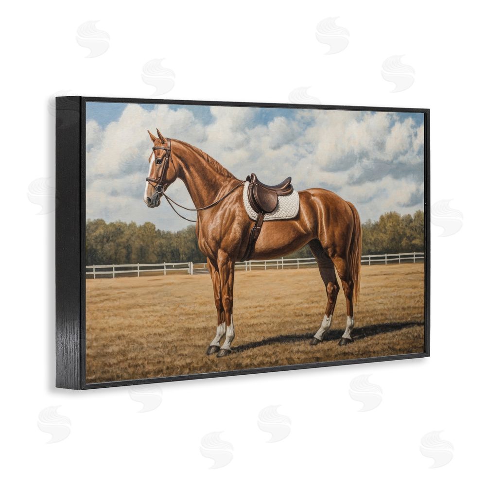 Petal Prints Design Saddled Up Chestnut Horse Black Framed Giclee Wall Art
