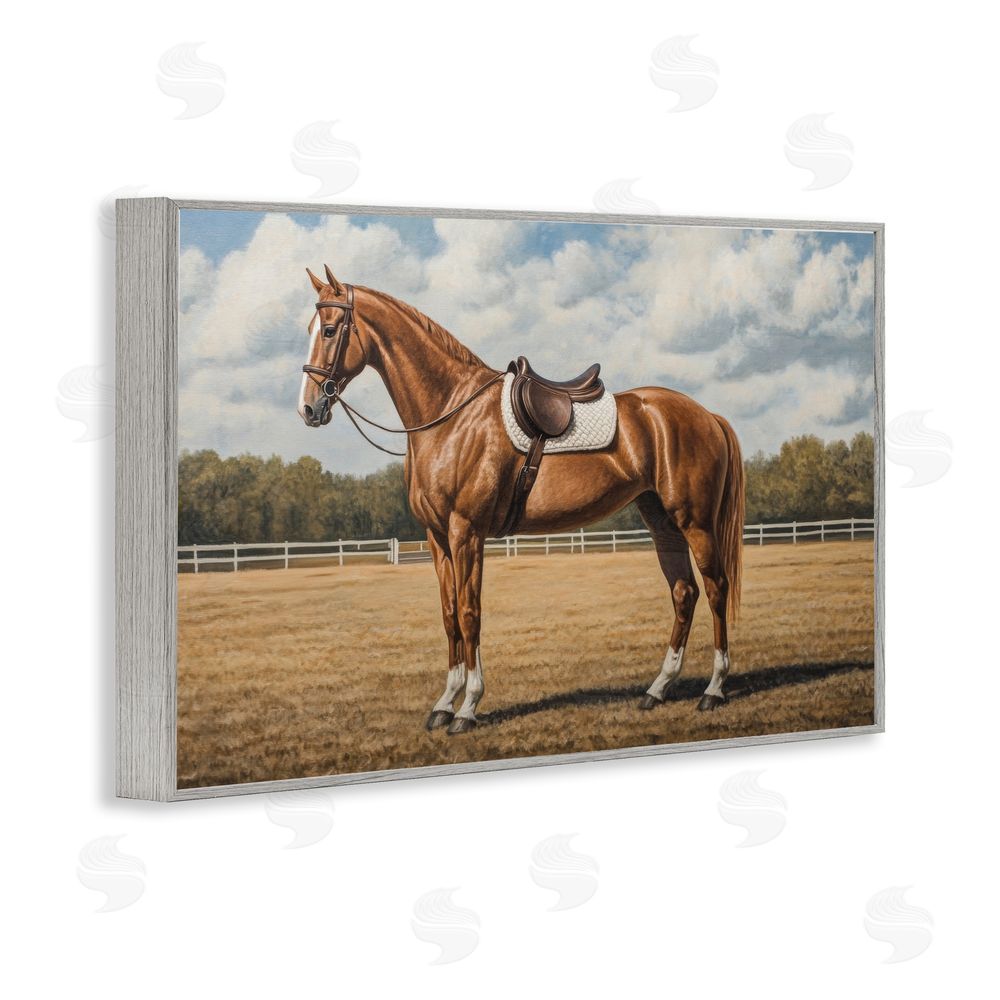 Petal Prints Design Saddled Up Chestnut Horse Gray Framed Giclee Wall Art