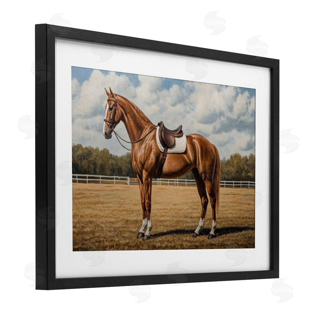 Petal Prints Design Saddled Up Chestnut Horse Black Framed Print Under Glass Wall Art