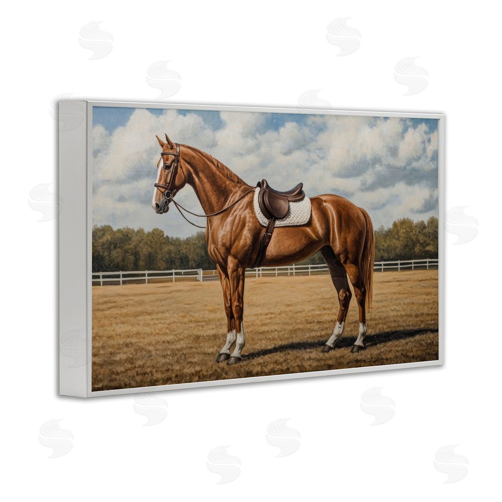 Petal Prints Design Saddled Up Chestnut Horse White Framed Giclee Wall Art