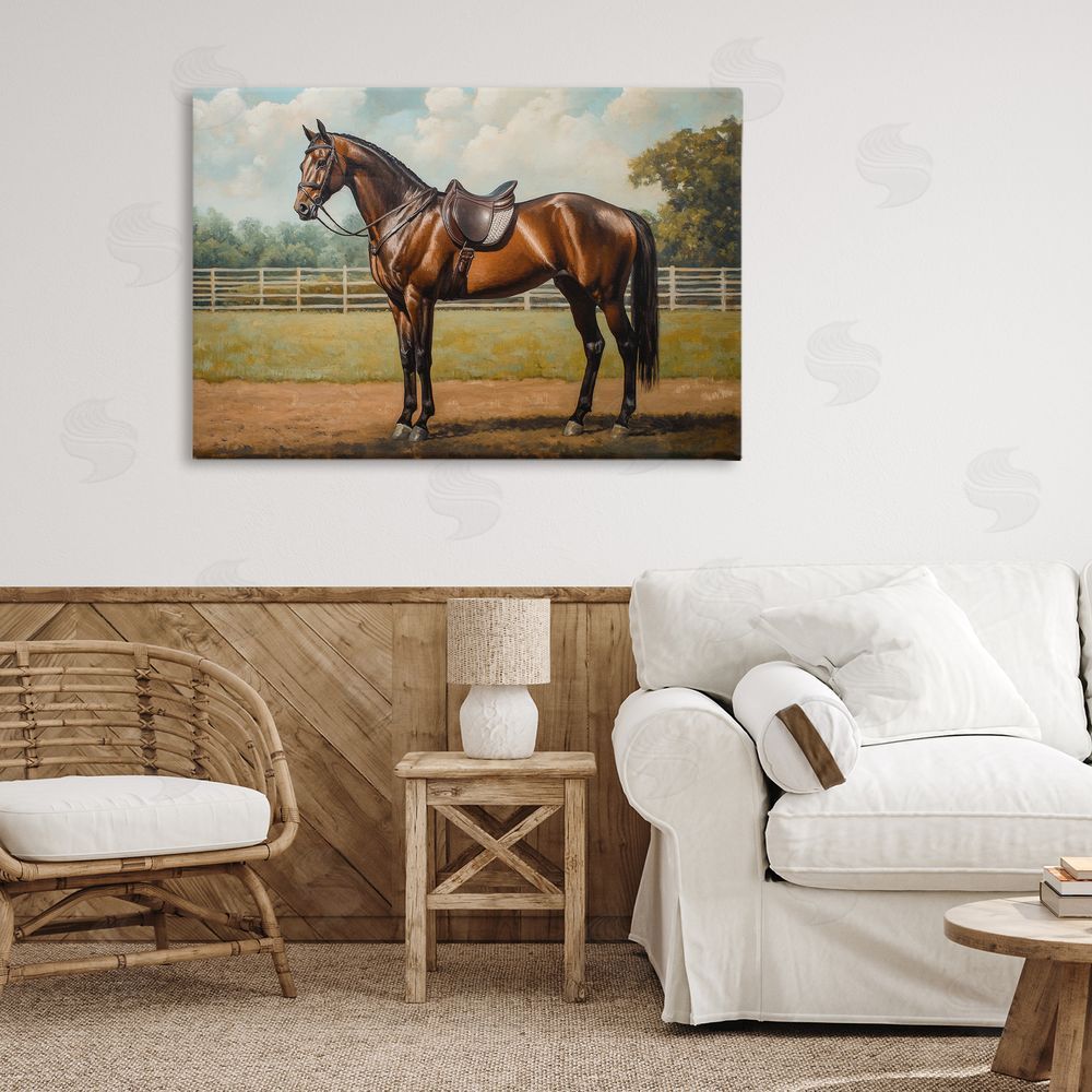 Petal Prints Design Saddled & Ready For The Show Stretched Canvas Wall Art in Room