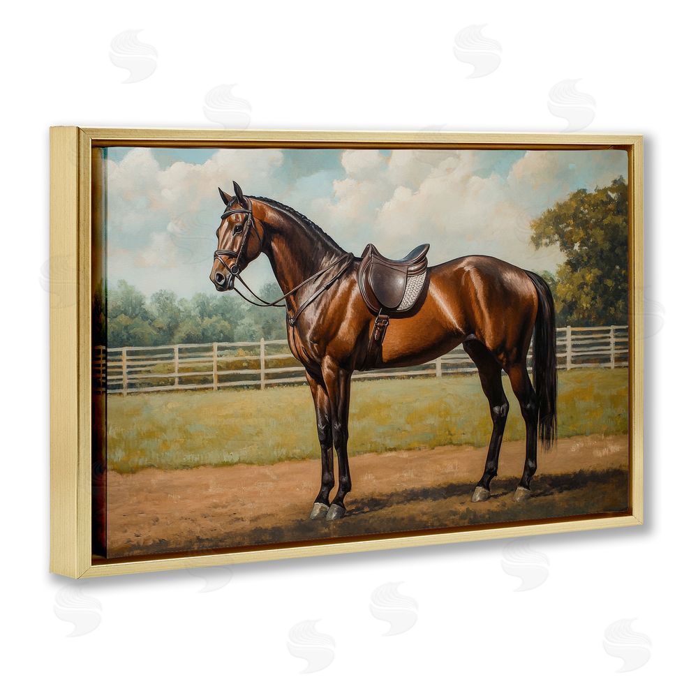 Petal Prints Design Saddled & Ready For The Show Gold Floating Framed Canvas Wall Art