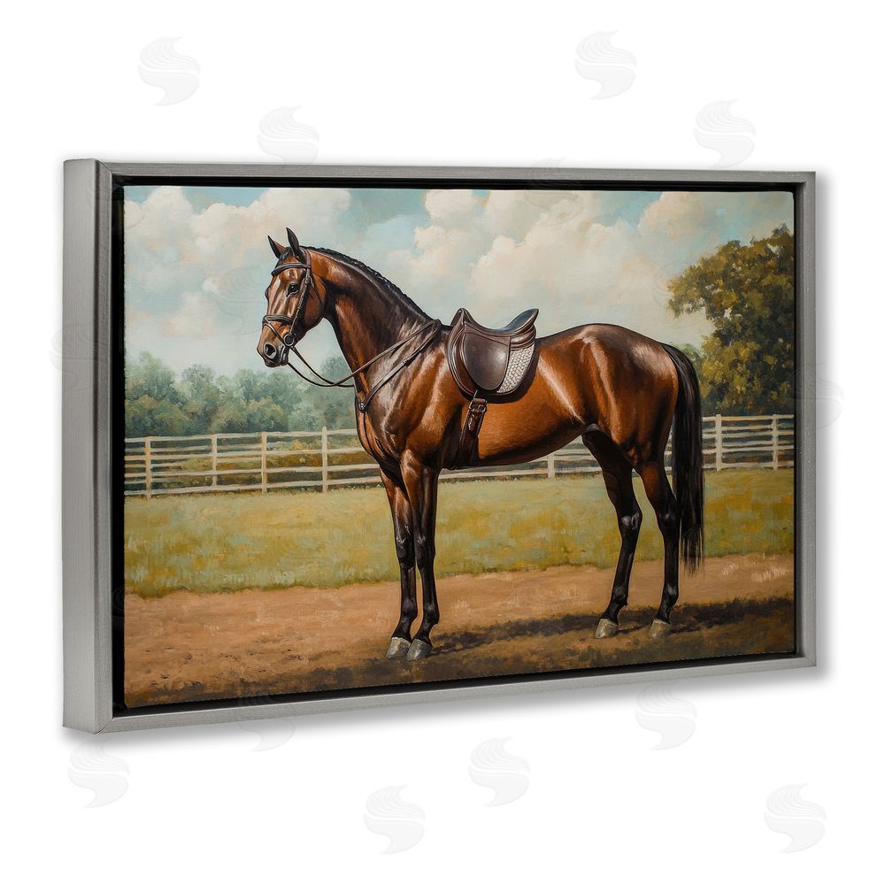 Petal Prints Design Saddled & Ready For The Show Gray Floating Framed Canvas Wall Art
