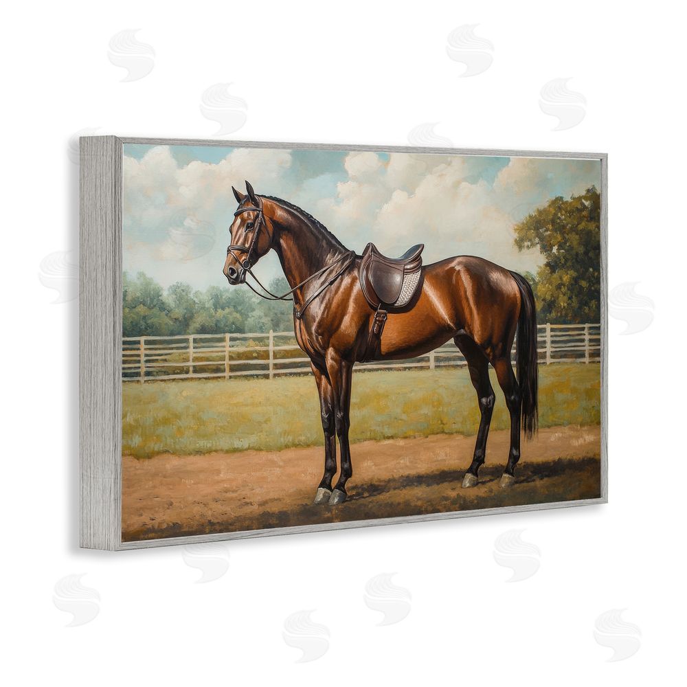 Petal Prints Design Saddled & Ready For The Show Gray Framed Giclee Wall Art