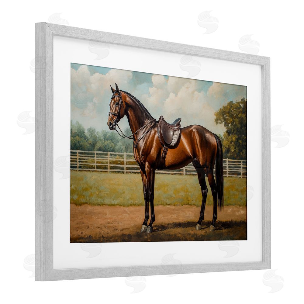Petal Prints Design Saddled & Ready For The Show Gray Framed Print Under Glass Wall Art