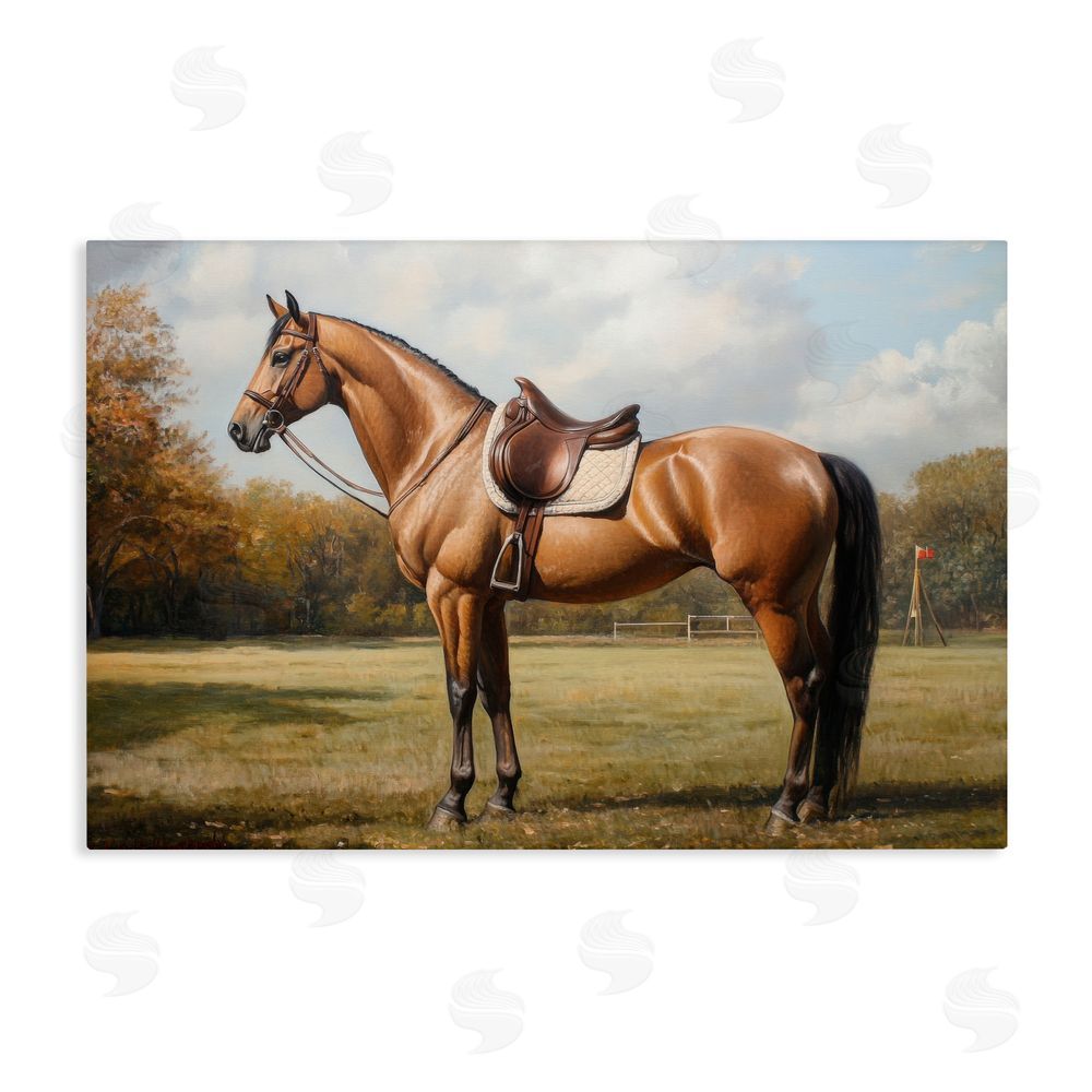 Petal Prints Design Show Ready Horse with Saddle Stretched Canvas Wall Art Print