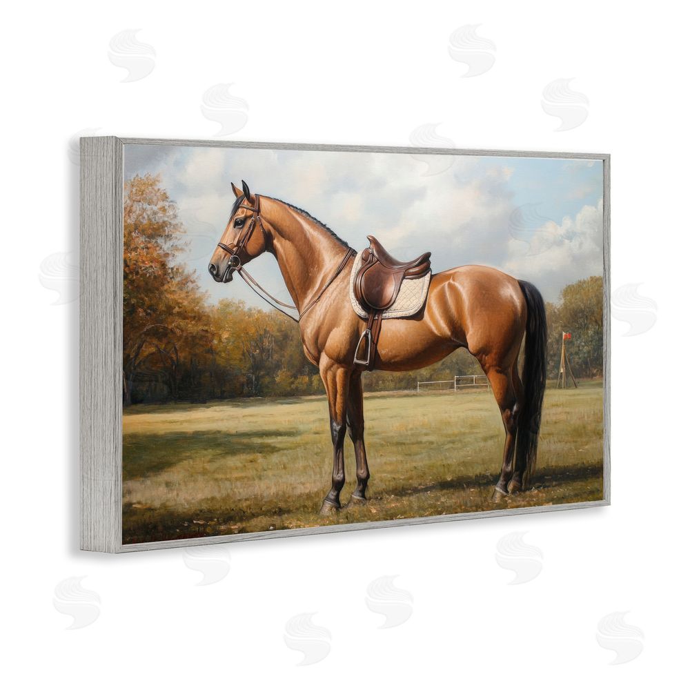Petal Prints Design Show Ready Horse with Saddle Gray Framed Giclee Wall Art Print