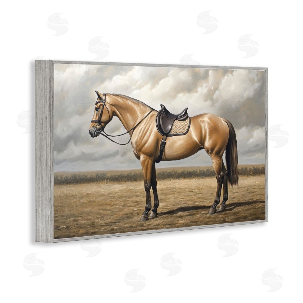 Petal Prints Design Shiny Mare Saddled Up Gray Framed Giclee Wall Art Print