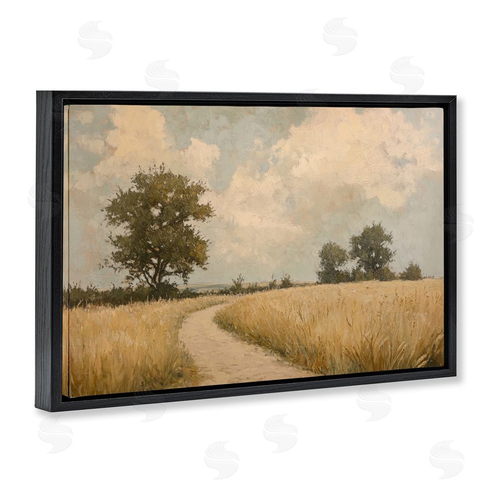 Petal Prints Design Soft Field of Wheat Black Floating Framed Canvas Wall Art Print