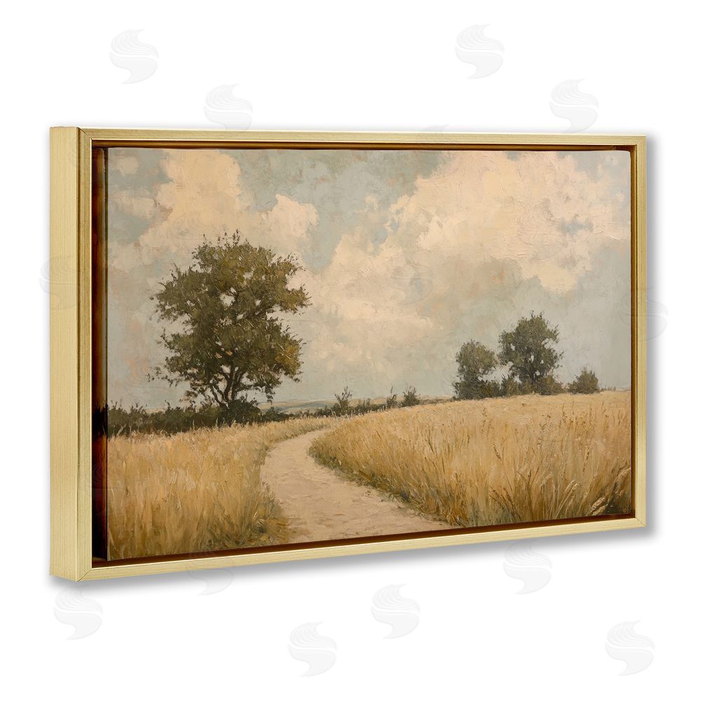 Petal Prints Design Soft Field of Wheat Gold Floating Framed Canvas Wall Art Print