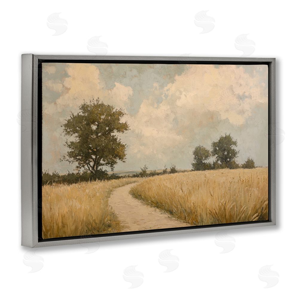 Petal Prints Design Soft Field of Wheat Gray Floating Framed Canvas Wall Art Print