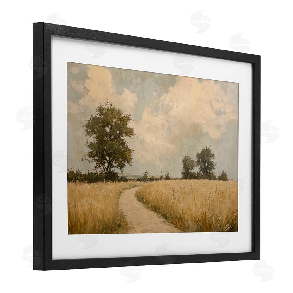 Petal Prints Design Soft Field of Wheat Black Framed Print Under Glass with White Mat Wall Art