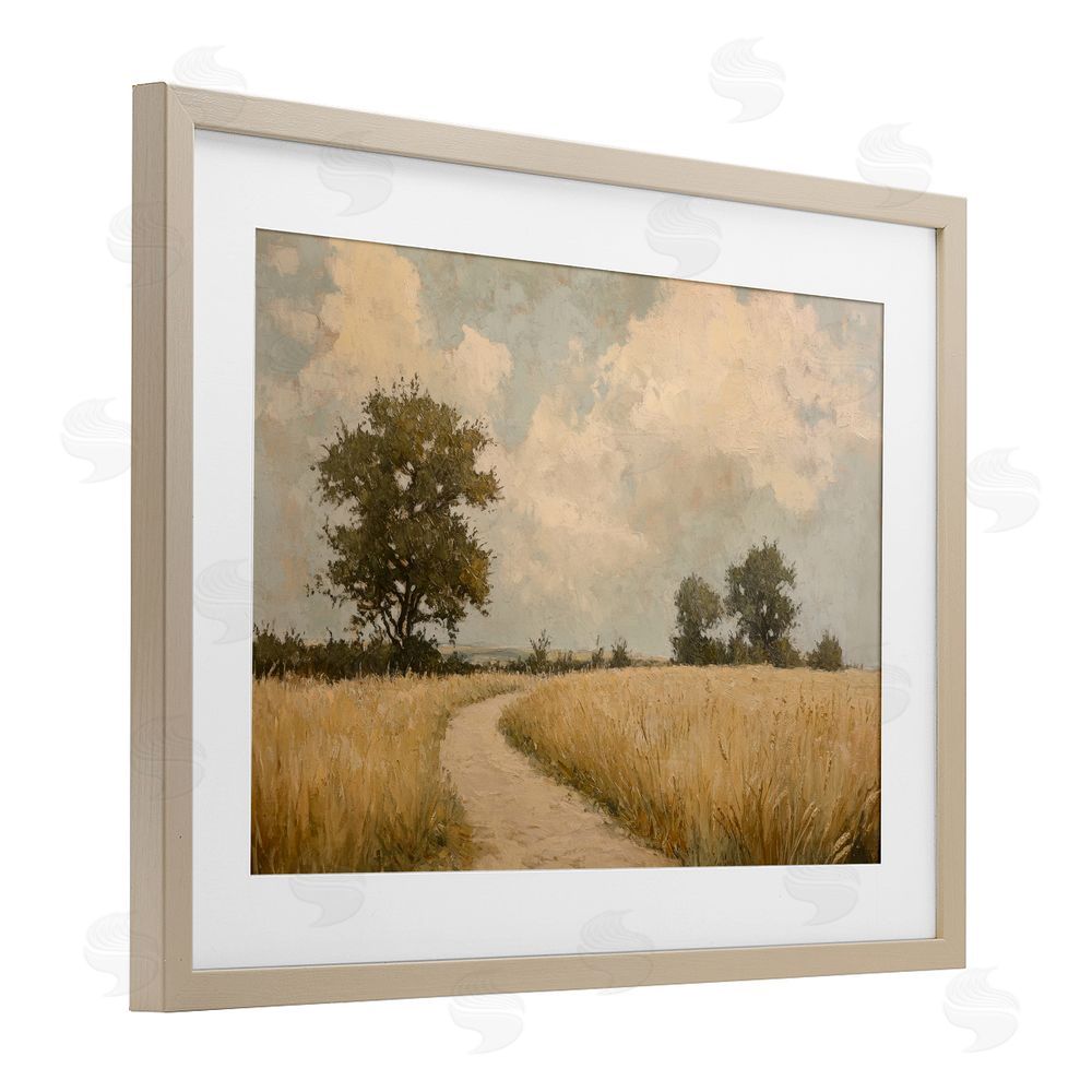 Petal Prints Design Soft Field of Wheat Brown Framed Print Under Glass with White Mat Wall Art