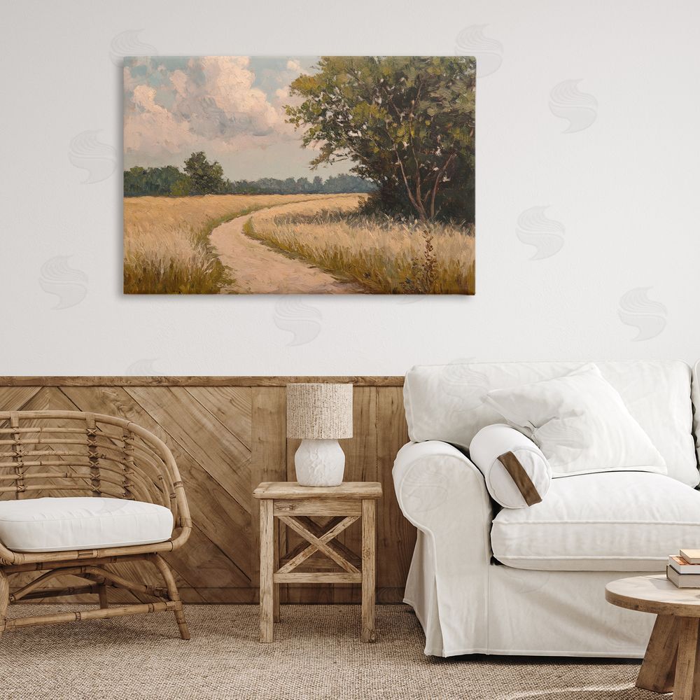 Petal Prints Design Peaceful Thinking Path Stretched Canvas Wall Art in Room