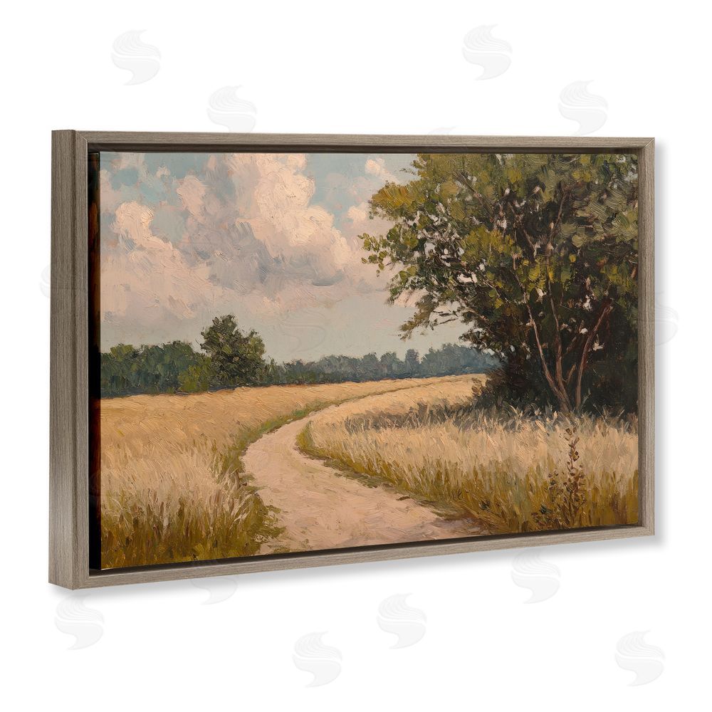 Petal Prints Design Peaceful Thinking Path Brown Floating Framed Canvas Wall Art