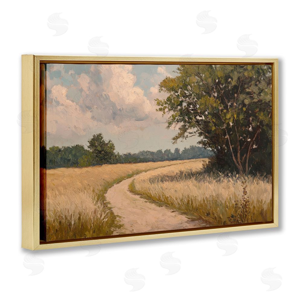 Petal Prints Design Peaceful Thinking Path Gold Floating Framed Canvas Wall Art
