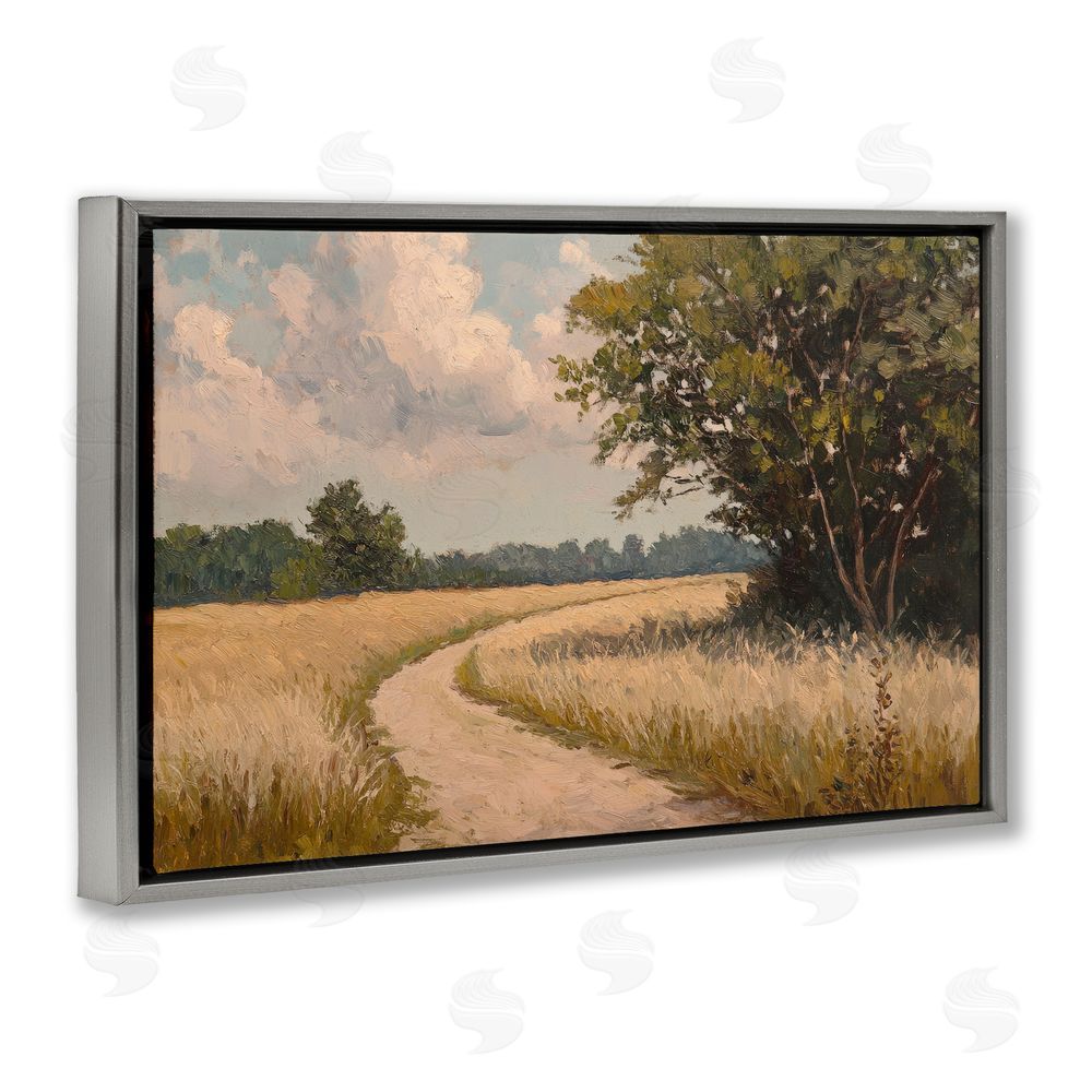 Petal Prints Design Peaceful Thinking Path Gray Floating Framed Canvas Wall Art