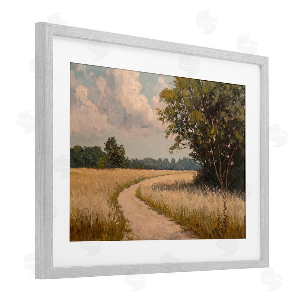 Petal Prints Design Peaceful Thinking Path Gray Framed Print Under Glass Wall Art