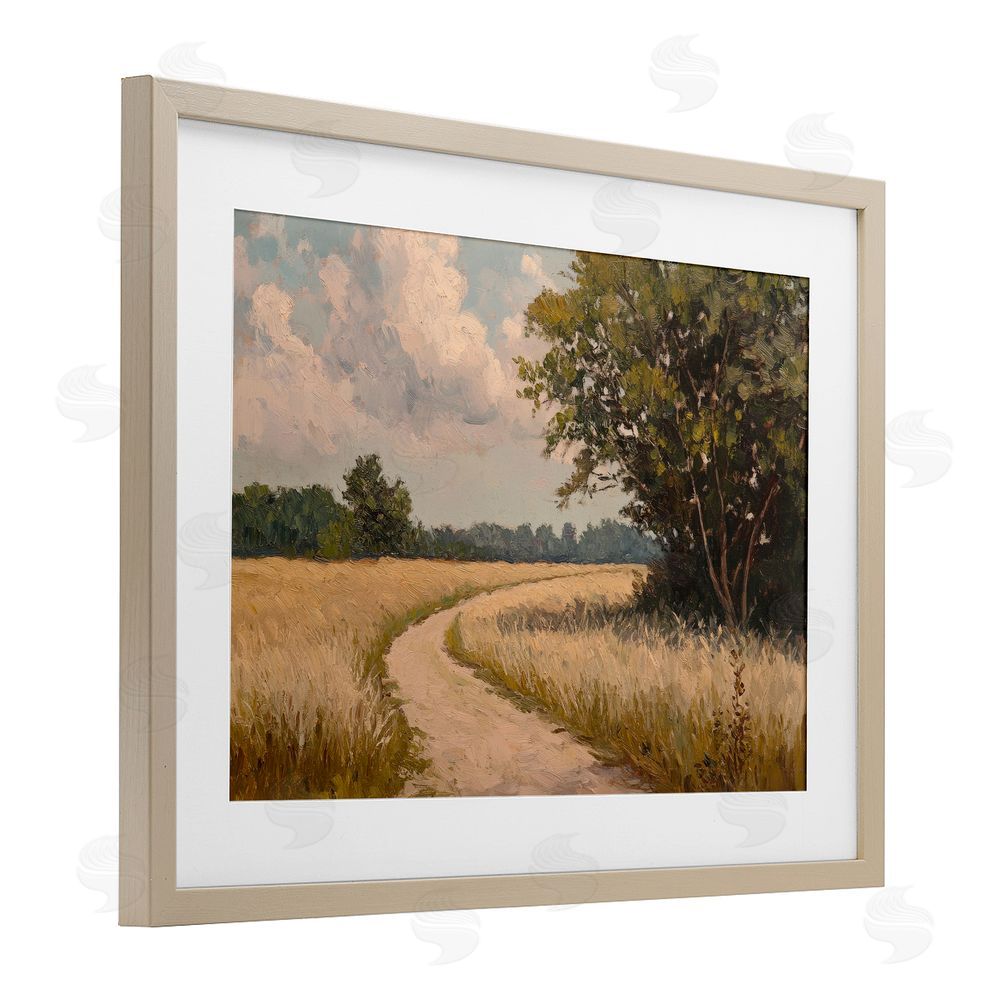 Petal Prints Design Peaceful Thinking Path Brown Framed Print Under Glass Wall Art